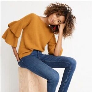 Madewell Women Mustard Pullover Sweater Double Tier Bell Sleeve Wool Blend XS